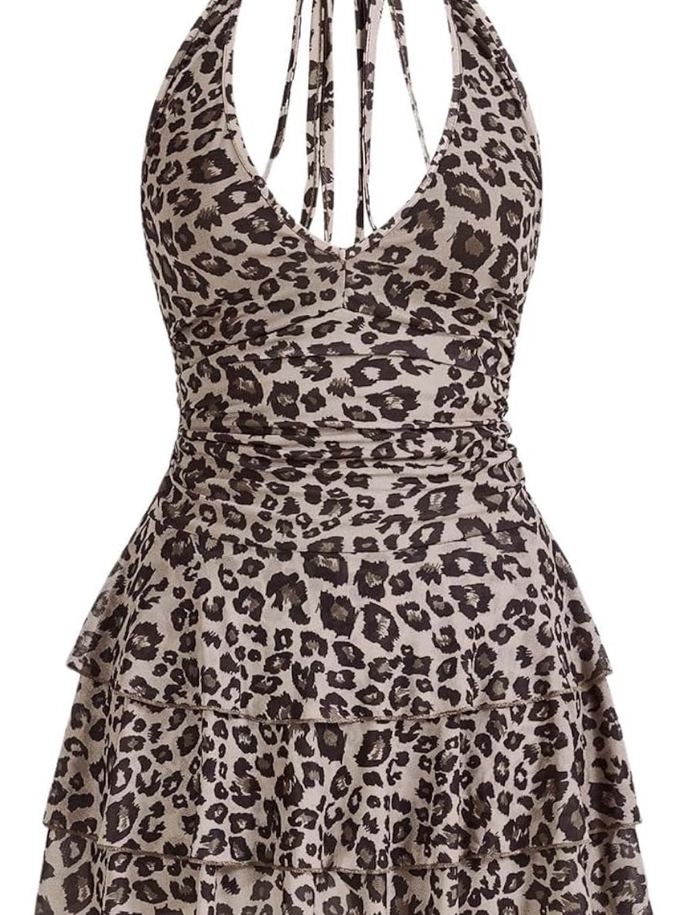 Leopard Print Halter One-Piece Dress - Brown/Black